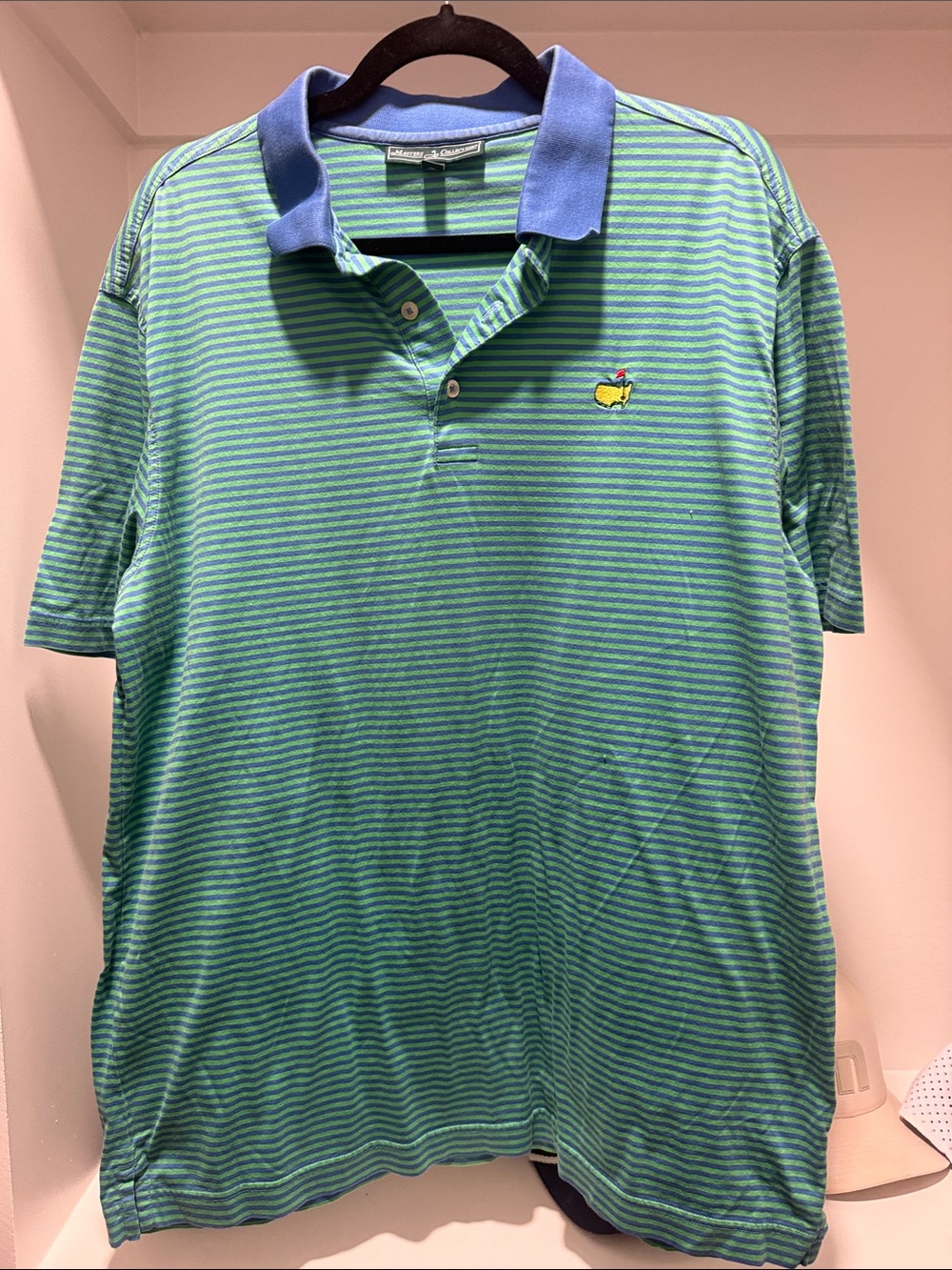 Masters Green Striped Polo with Blue Collar